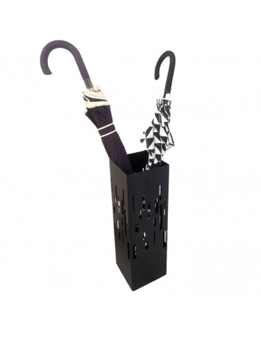 Paragüero negro cuadrado de metal 49 x 15,5 x 15,5 cm, diseño minimalista, soporte para paraguas con recipiente de plástico, ide