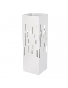 Paragüero metálico cuadrado blanco 49 x 15,5 x 15,4 cm, diseño minimalista, soporte para paraguas con recipiente de plástico, id
