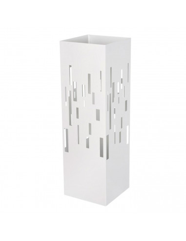 Paragüero metálico cuadrado blanco 49 x 15,5 x 15,4 cm, diseño minimalista, soporte para paraguas con recipiente de plástico, id