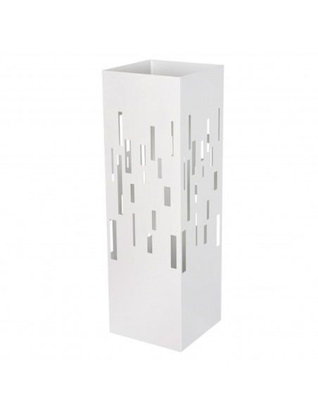 Paragüero metálico cuadrado blanco 49 x 15,5 x 15,4 cm, diseño minimalista, soporte para paraguas con recipiente de plástico, id
