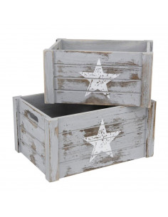 Juego de 2 cajas de madera de almacenamiento vintage con asas 18 x 36 x 25,7 cm y 15,8 x 31 x 21 cm, diseño con estrella, set de