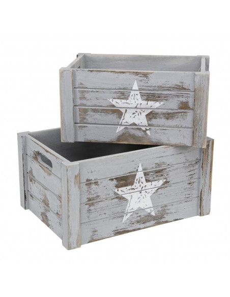 Juego de 2 cajas de madera de almacenamiento vintage con asas 18 x 36 x 25,7 cm y 15,8 x 31 x 21 cm, diseño con estrella, set de Juego de 2 cajas de madera de almacenamiento vintage con asas 18 x 36 x 25,7 cm y 15,8 x 31 x 21 cm, diseño con estrella, set de
