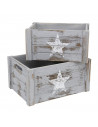 Juego de 2 cajas de madera de almacenamiento vintage con asas 18 x 36 x 25,7 cm y 15,8 x 31 x 21 cm, diseño con estrella, set de