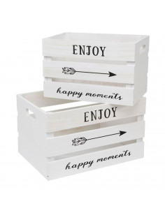 Juego de 2 cajas de almacenamiento de madera vintage con asas 20,8 x 35 x 25 cm y 19 x 30 x 18 cm, modelo enjoy, set de cajas re