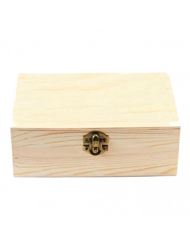 Caja de madera rectangular con cierre metálico 18 x 14 x 8 cm. Caja, cofre para decorar con tapa, almacenaje objetos de valor, j