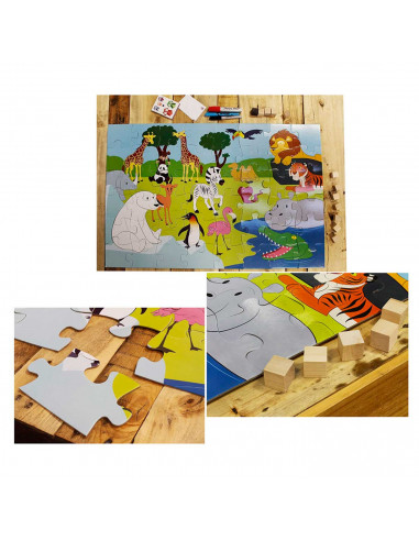 Puzzle infantil 35 piezas, rompecabezas para niños 60 x 44 cm, jigsaw puzzle, animales de boque, zoo, dinosaurios, cachorros...