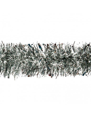 Tradineur - Guirnalda navideña plateada 7 x 180 cm, espumillón brillante, oropel colgante, decoración navidad, árbol, chimeneas,