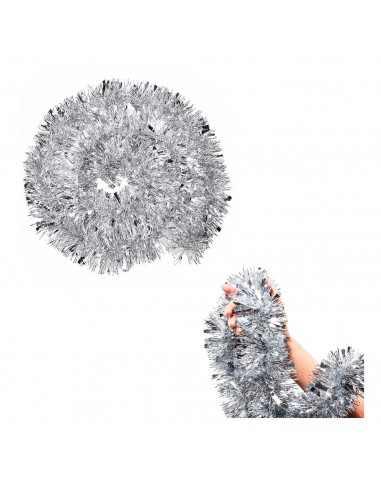 Tradineur - Guirnalda navideña plateada 7 x 180 cm, espumillón brillante, oropel colgante, decoración navidad, árbol, chimeneas,