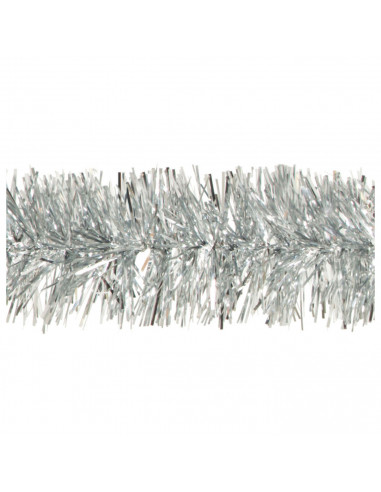Tradineur - Guirnalda navideña plateada 5 x 150 cm, espumillón brillante, oropel colgante, decoración navidad, árbol, chimeneas,