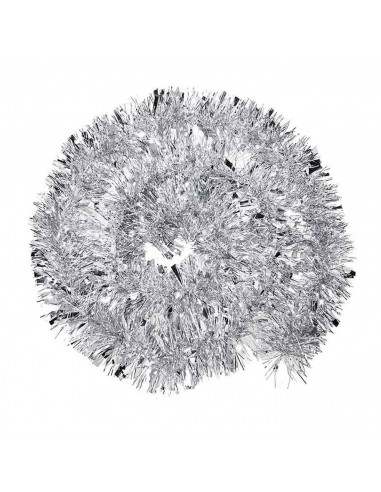 Tradineur - Guirnalda navideña plateada 5 x 150 cm, espumillón brillante, oropel colgante, decoración navidad, árbol, chimeneas,