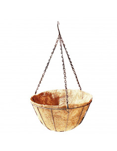Macetero colgante coco y metal, 30 cm diámetro. Cesta, maceta colgante con cadena y gancho, decoración hogar, terraza, balcón, p