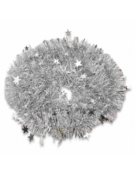 Tradineur - Guirnalda navideña plateada con estrellitas, 180 cm, diámetro 10 cm, espumillón brillante gris plata, oropel colgant Tradineur - Guirnalda navideña plateada con estrellitas, 180 cm, diámetro 10 cm, espumillón brillante gris plata, oropel colgant