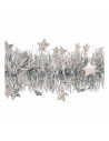 Tradineur - Guirnalda navideña plateada con estrellitas, 180 cm, diámetro 10 cm, espumillón brillante gris plata, oropel colgant