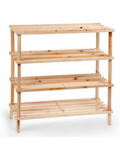 Tradineur - Zapatero de madera 4 niveles, estantería multiusos, mueble zapatero de madera natural sin tratar 4 alturas, soporte