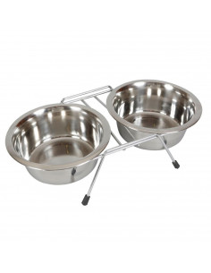 Tradineur - Comedero doble para mascotas de acero inoxidable con soporte elevado 35,5 x 16,7 x 8,3 cm, cuenco doble para perros