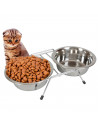 Tradineur - Comedero doble para mascotas de acero inoxidable con soporte elevado 35,5 x 16,7 x 8,3 cm, cuenco doble para perros