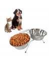 Tradineur - Comedero doble para mascotas con soporte elevado de acero inoxidable 44 x 21 x 8,3 cm, cuenco doble para perros y ga