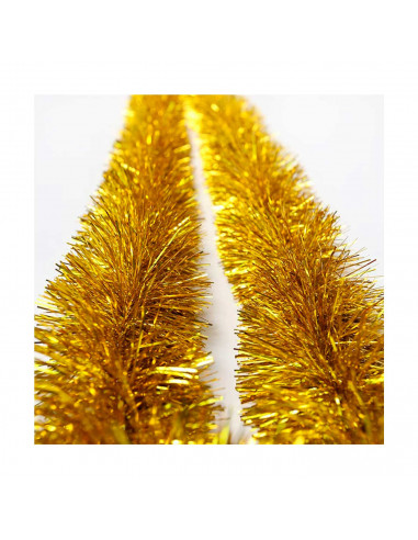 Tradineur - Guirnalda navideña dorada 5 x 150 cm, espumillón brillante, oropel colgante, decoración navidad, árbol, chimeneas, e