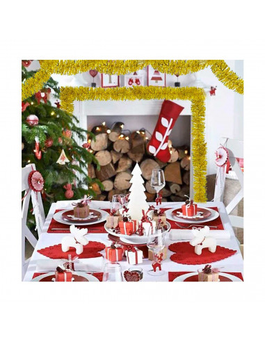 Tradineur - Guirnalda navideña dorada 5 x 150 cm, espumillón brillante, oropel colgante, decoración navidad, árbol, chimeneas, e