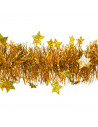 Tradineur - Guirnalda navideña dorada con estrellitas, 180 cm, diámetro 10 cm, espumillón brillante, oropel colgante, decoración