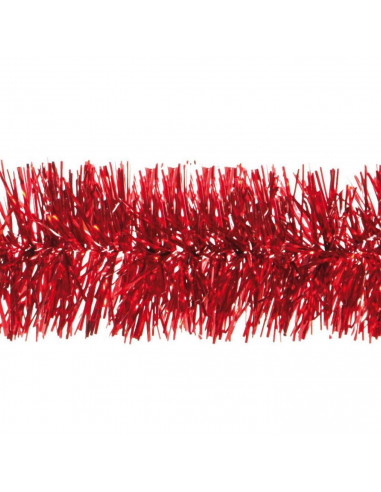 Tradineur - Guirnalda navideña, rojo, 5 x 150 cm, espumillón brillante, oropel colgante, decoración navidad, árbol, chimeneas, e
