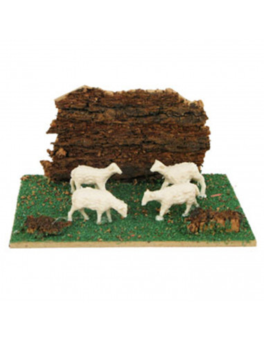 Tradineur - Corral para belén navideño 10,5 x 7,5 x 5,5 cm, resina, animales de granja para nacimiento, figuras decorativas pese