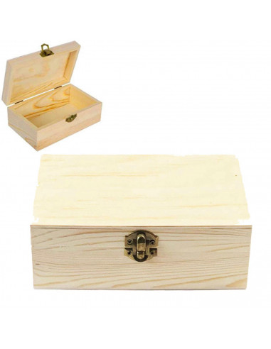 Caja de madera rectangular con cierre metálico 18 x 14 x 8 cm. Caja, cofre para decorar con tapa, almacenaje objetos de valor, j