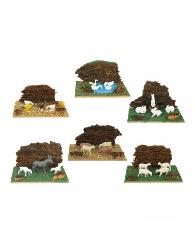 Tradineur - Corral para belén navideño 10,5 x 7,5 x 5,5 cm, resina, animales de granja para nacimiento, figuras decorativas pese