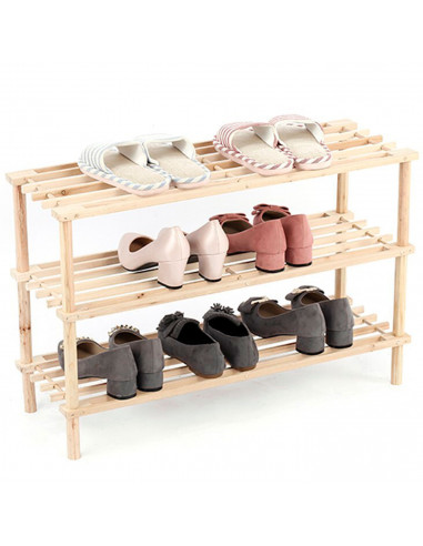 Zapatero de madera 3 niveles, estantería multiusos, fabricado en madera natural sin tratar 3 alturas, soporte para zapatos, reci