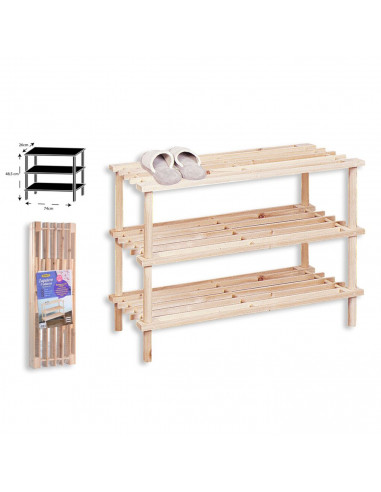 Zapatero de madera 3 niveles, estantería multiusos, fabricado en madera natural sin tratar 3 alturas, soporte para zapatos, reci