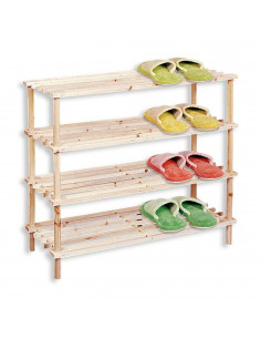 Zapatero de madera 4 niveles, estantería multiusos, mueble zapatero de madera natural sin tratar 4 alturas, soporte para zapatos