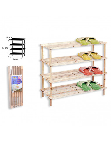 Zapatero de madera 4 niveles, estantería multiusos, mueble zapatero de madera natural sin tratar 4 alturas, soporte para zapatos