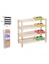Zapatero de madera 4 niveles, estantería multiusos, mueble zapatero de madera natural sin tratar 4 alturas, soporte para zapatos