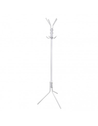 Tradineur - Perchero de pie blanco metálico 8 ganchos 170 x 48 cm, soporte clásico para colgar abrigos, sombreros, bolsos, estil