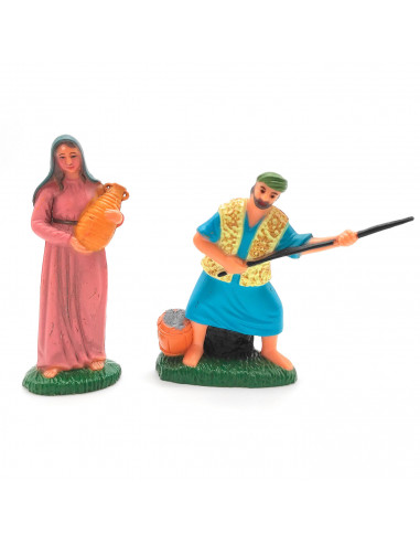 Tradineur - Pack 2 figuras para belén navideño 10 cm, durexina, figuras decorativas nacimiento, pesebre, navidad, decoración tra