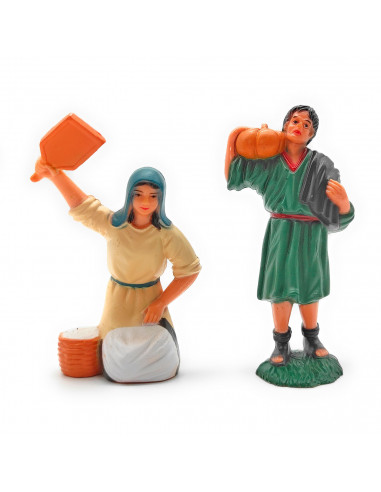 Tradineur - Pack 2 figuras para belén navideño 10 cm, durexina, figuras decorativas nacimiento, pesebre, navidad, decoración tra
