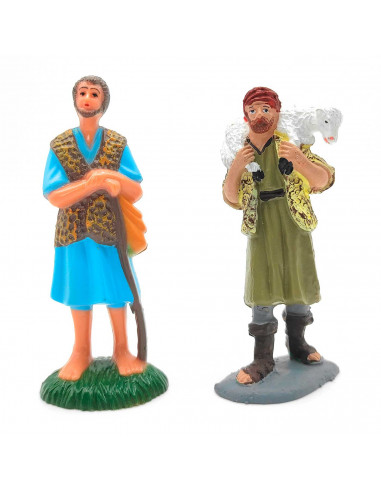 Tradineur - Pack 2 figuras para belén navideño 10 cm, durexina, figuras decorativas nacimiento, pesebre, navidad, decoración tra