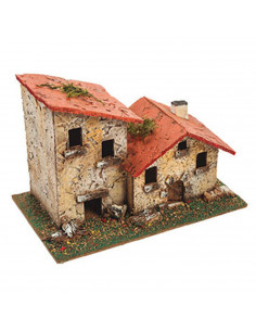 Tradineur - Grupo de casas rurales de corcho para belén navideño 11 x 15,5 x 9 cm, casas decorativas de pueblo, aldea para nacim