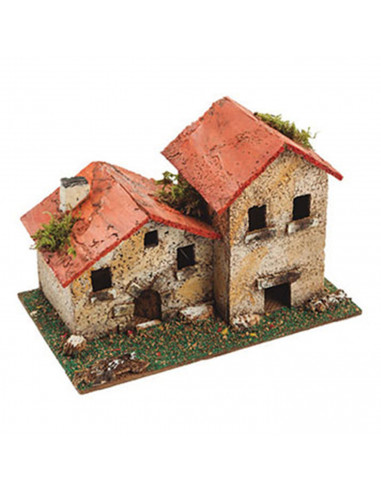 Tradineur - Grupo de casas rurales de corcho para belén navideño 11 x 15,5 x 9 cm, casas decorativas de pueblo, aldea para nacim
