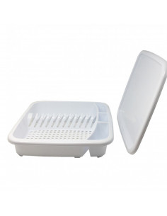 Plastic Forte - Escurreplatos de plástico rectangular con bandeja 38,5 x 38,5 x 8 cm, escurridor de cocina, recipiente secado de