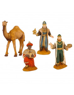 Tradineur - Figuras reyes magos adorando y camello para belén navideño 8 cm, durexina, figuras decorativas nacimiento, pesebre,