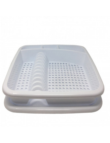 Plastic Forte - Escurreplatos de plástico rectangular con bandeja 38,5 x 38,5 x 8 cm, escurridor de cocina, recipiente secado de