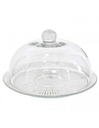 Quesera redonda con base y tapa de cristal 33 x 21 cm, recipiente, soporte, plato, cúpula de cristal transparente para tarta, pa