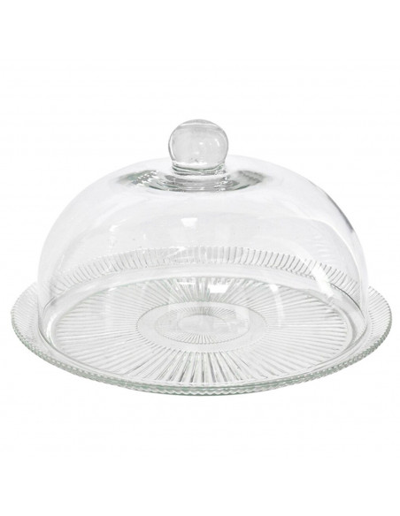 Quesera redonda con base y tapa de cristal 33 x 21 cm, recipiente, soporte, plato, cúpula de cristal transparente para tarta, pa