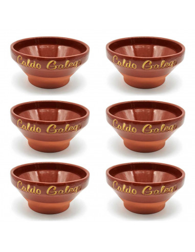 Pack de 6 tazas de barro cocido de 14,2 x 7,1 cm, modelo especial para caldo gallego, juego de cuencos de cerámica de barro trad