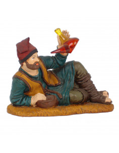 Tradineur - Figura de pastor con porrón y berretina para belén navideño 8,5 x 11 x 5,5 cm, durexina,figura decorativa pastor con