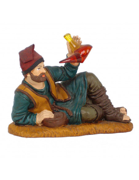 Tradineur - Figura de pastor con porrón y berretina para belén navideño 8,5 x 11 x 5,5 cm, durexina,figura decorativa pastor con