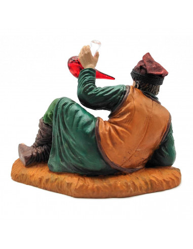 Tradineur - Figura de pastor con porrón y berretina para belén navideño 8,5 x 11 x 5,5 cm, durexina,figura decorativa pastor con