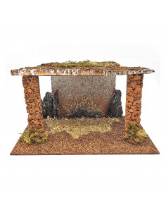 Tradineur - Cueva rústica 15 x 26,8 x 15 cm, corcho y resina, portal, pesebre para figuras decorativas de belén navideño, decora