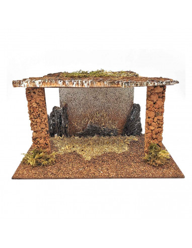 Tradineur - Cueva rústica 15 x 26,8 x 15 cm, corcho y resina, portal, pesebre para figuras decorativas de belén navideño, decora